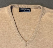 Vintage Robert Bruce V-Neck Sweater Mens Large Beige Tan Made In USA Knit Pullov