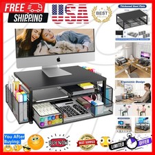 Desk Organizer and Accessories, 2-Tier Computer Monitor Stand Riser with Draw...