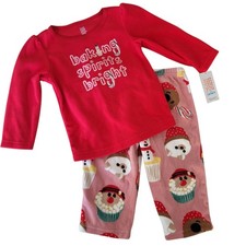 Carter's Just One You Christmas Pajamas Baby 12 Months Red Pink Fleece...