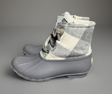 Sperry Saltwater STS86439 Duck Boots Women s 5.5 Gray Plaid Waterproof, Warm