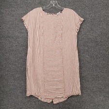 Madewell Dress Womens XS Brown Stripe Play Button Back Mini Sheath Linen Blend