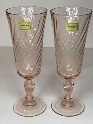 Set Of 2 LUMINARC (France) Fluted Champagne Glasses  Rosaline Pink 