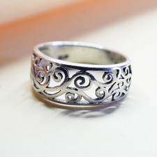 Size 6.5, VTG sterling silver handmade spiral filigree ring, 925 stackable band