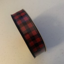 Buffalo Check Plaid Ribbon Black and Red Wired, 7/8  x 30 Ft