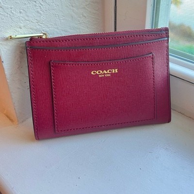 COACH Saffiano Leather Medium Cardholder Keychain Wallet in Love Red 50732 EUC