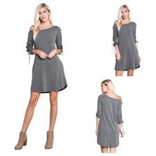 Lace up sleeve gray knit dress with pockets size medium