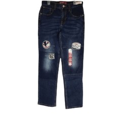 Arizona Jean Co Boys Patchy Jeans Size 16 Regular Straight Flex Denim Dark Wash