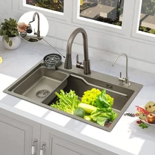 29.53*17.72" Stainless Steel Single Bowl Kitchen Sink with Pull-Out Faucet