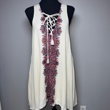 Show Me Your Mumu Cream Boho Paisley Lace Up Tassel Tunic/Swim Cover Womens M