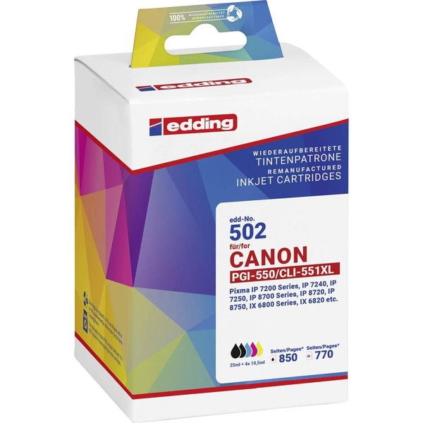 Edding Druckerpatrone Ersetzt Canon PGI-550XL+CLI-551XL Kompatibel Kombi-Pack-image