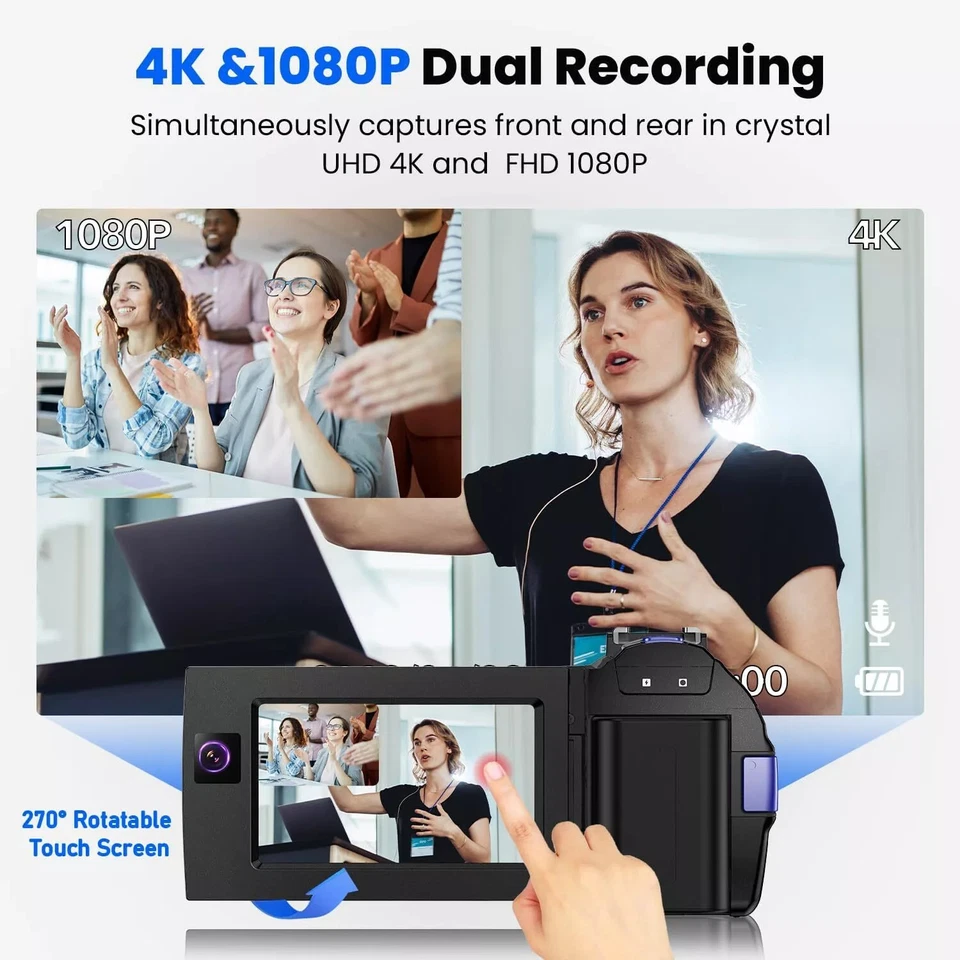 5K Video Camera 56MP Dual Lens Camcorder WiFi IR Night Vision Vlogging Camera - Image 3 of 4