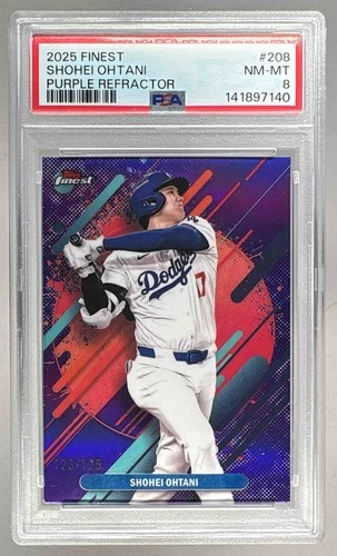 141897140 Shohei Ohtani 2025 Topps Finest #208 Purple Refractor Rare /125 PSA 8