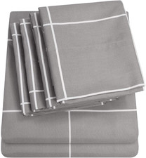 King Size Bed Sheets Set - 6 Piece 1500 Thread Count Microfiber Gray