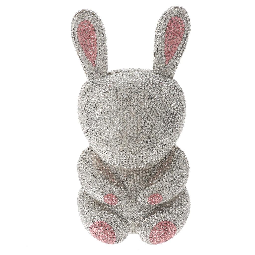 Silver Tone Alloy Metal Rhinestone Crystal Clutch Evening Bag HB6300-CLR