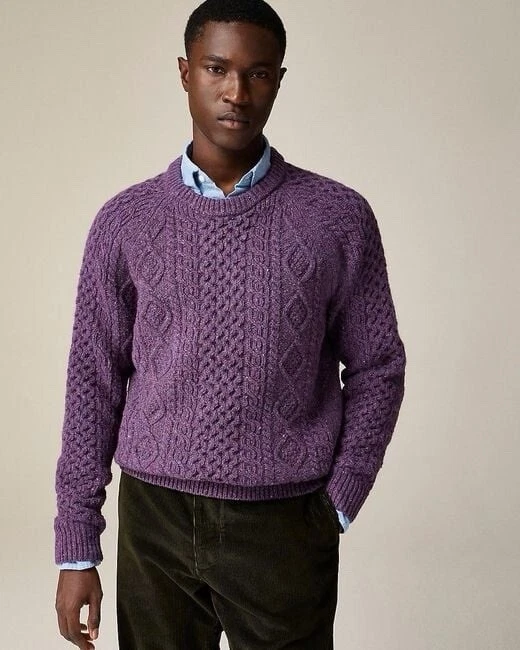 Suéter J.Crew $228 100 % lana tejido con cable en amatista pulida, XL Foto 2 de 4