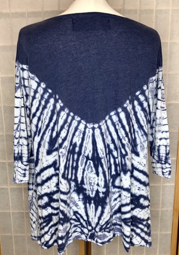Free People Light Weight Top Tee Shirt Oversized Small Blue White Tunic 3/4 Slv - Picture 2 of 8