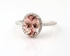 Solid 10K White Gold Natural Morganite and Diamonds Halo Women's Engagement Ring
