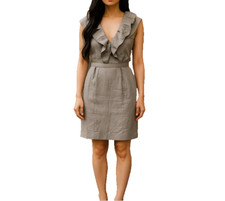 COUNTRY ROAD Dress Size 10 Grey SILK Linen Corporate Party Evening Function