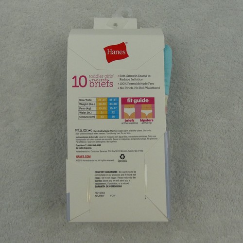 Hanes Underwear Toddler Girls 2T/3T Briefs Cotton Pure Comfort 10 Pairs - Picture 6 of 9
