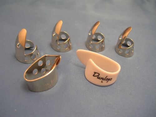 DUNLOP 6 PIÈCES FINGERPICK LOT 0,020 W/2 POUCES - POUR GUITARE, DOBRO, BANJO, ACIER, ETC - Photo 1/7