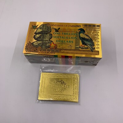 100pc Zimbabwe One Trillion Yottalillion Dollars Gold Banknote Largest Zero Note