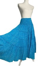LRL Lauren Ralph L Blue Full Maxi Skirt Smocked Tiered Boho Nautical Coastal