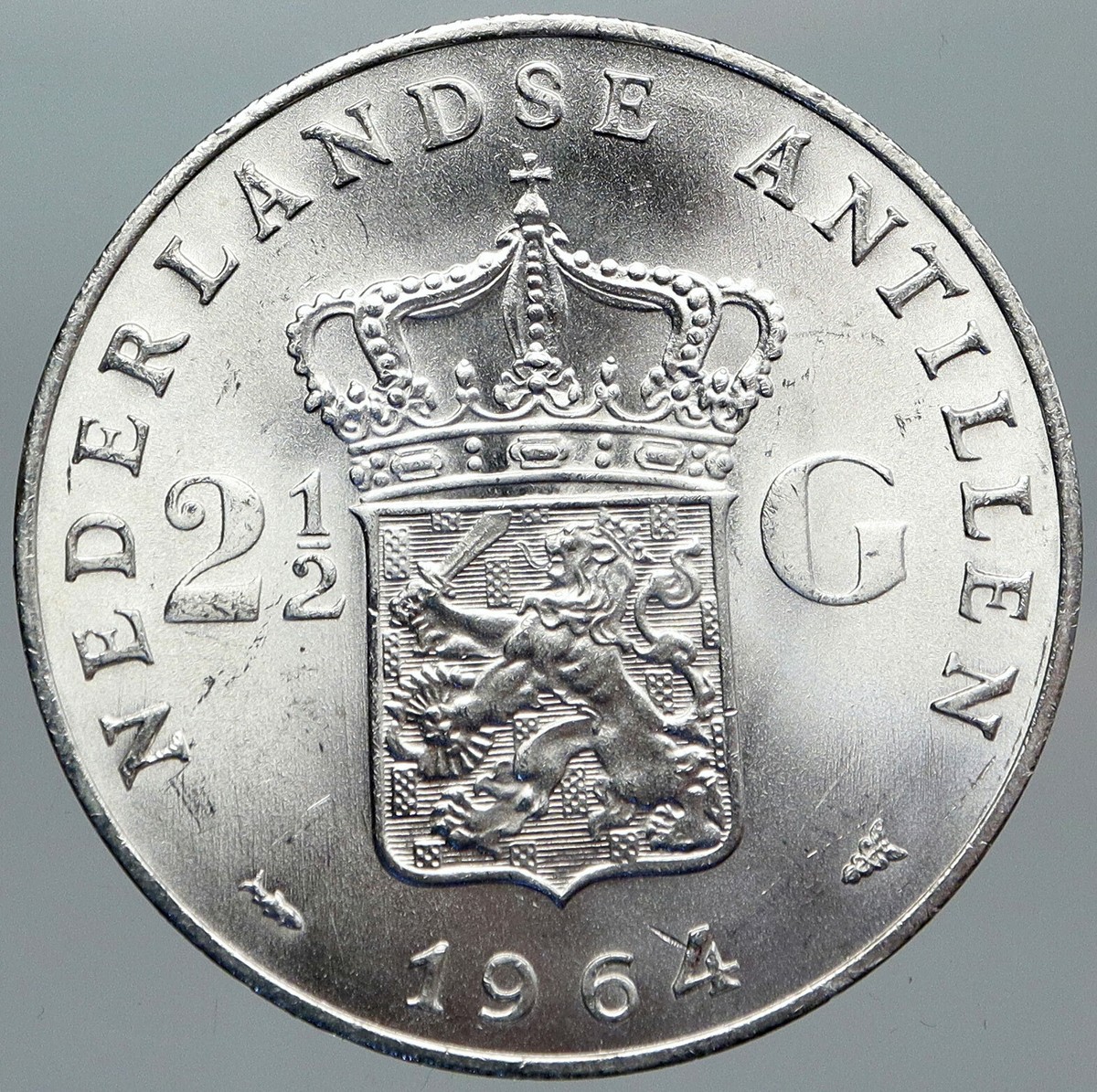1964 Netherlands Kingdom Queen JULIANA Authentic Silver 2 1/2