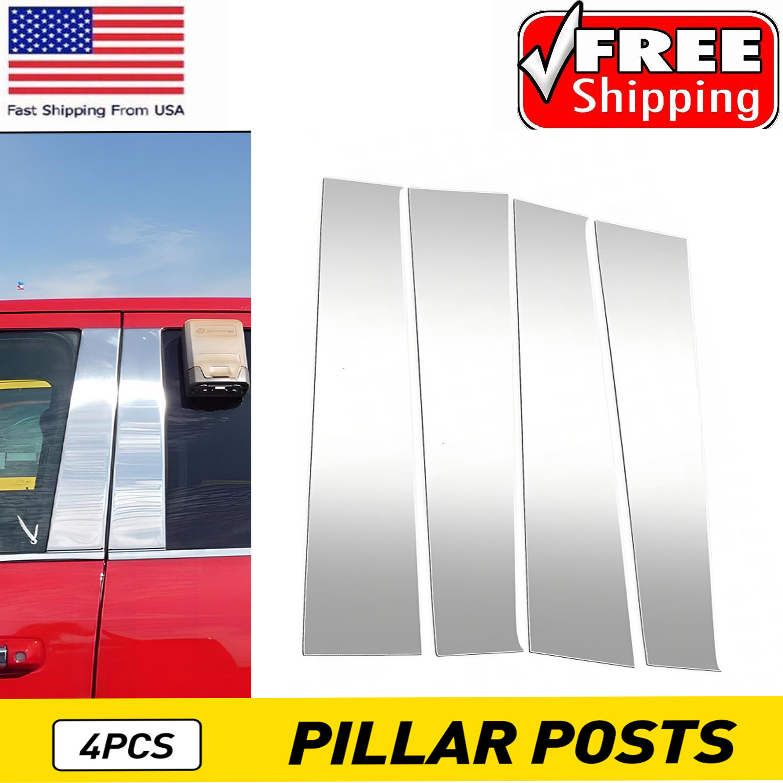 4-Piece Chrome Pillar Post Trim Kit for 2009-2018 Dodge Ram 1500 Doors