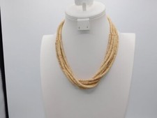 B710-VINTAGE NECKLACE CERAMIC BEADS BEIGE EARTHY LOOK 19" MULTI STRAND