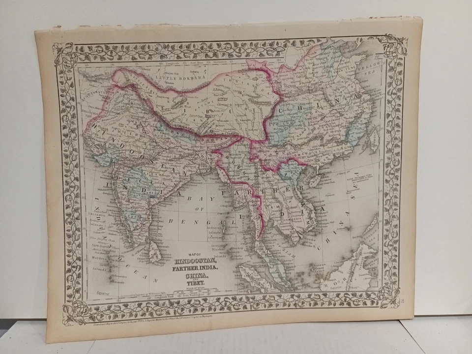 1873 Mitchell's Atlas Map of Hindustan, India China Tibet Authentic Hand-colored - Image 2 of 4