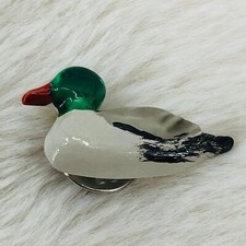 Vtg Mallard Drake Duck Hand Painted Diecast Lapel Pin