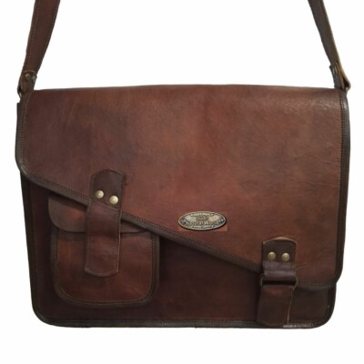 18'' Women Vintage Flexible Leather Messenger Bag Shoulder Laptop Bag Briefcase#