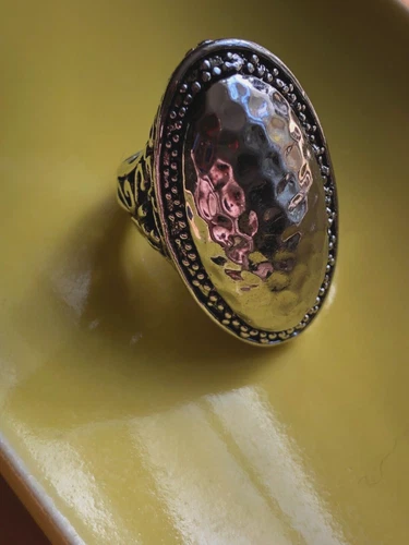 Vintage SUPER BRUTALIST RING Sz 4 20g MODERNIST 925 Signed SILVER HAMMERED DOME