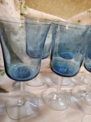 SALE! WAS 500VTG 9PC MINT FOSTORIA ETCHED BLOWNGLASS H20 GOBLETS PTRN-INTIMATE - Picture 3 of 21