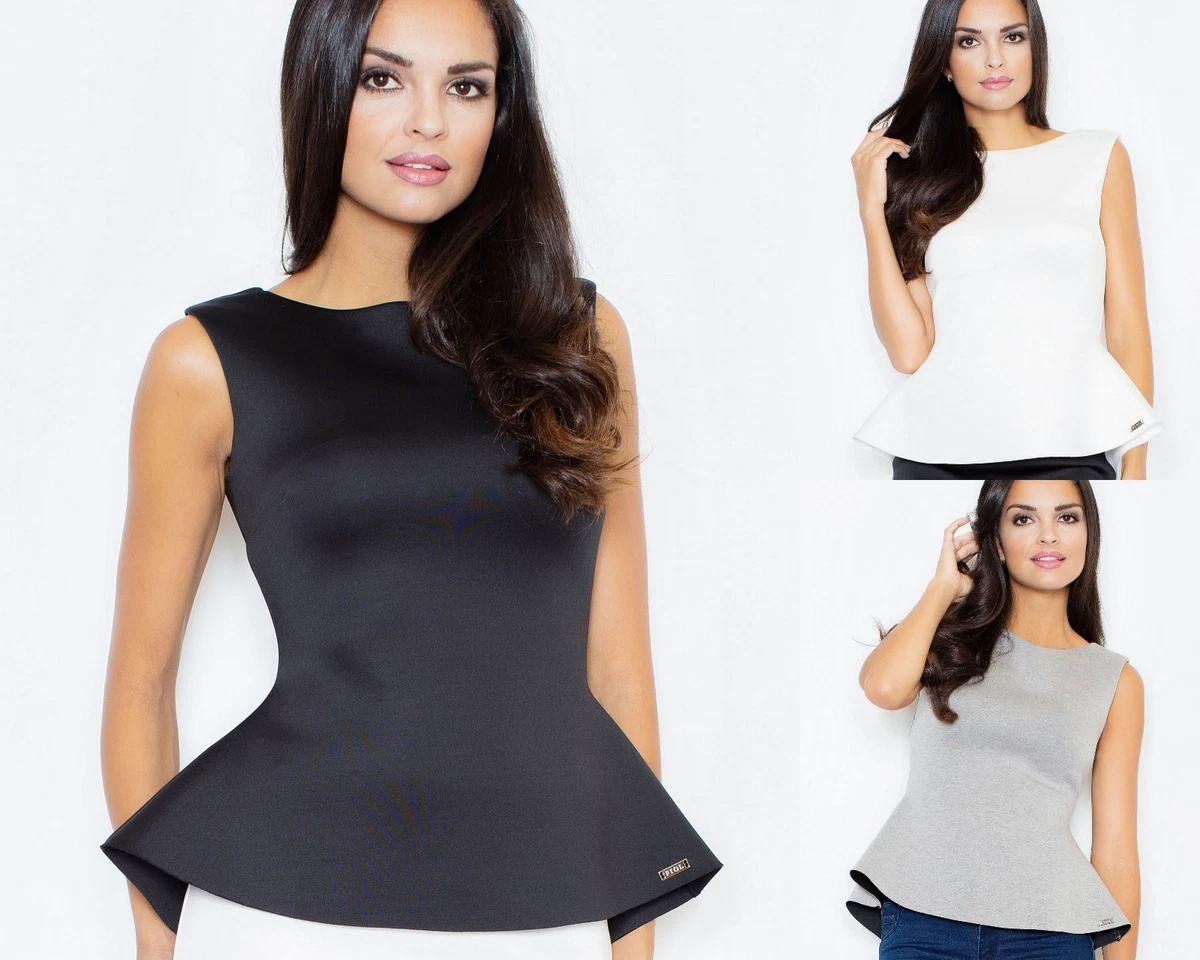 High Quality Scuba Top Peplum Top by FASHION BY DUDA in Black White Grey  (352)