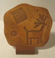 Cave Art Style Art Pottery Display Piece w Stand by SUE Utah!! MINT Condition!!