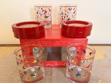 4 Georges Briard Christmas Glasses Ornaments Old Fashion Coasters VTG Boxed Set