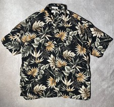 Pierre Cardin Shirt Mens XL Black Rayon Hawaiian Button Up Camp AOP Floral