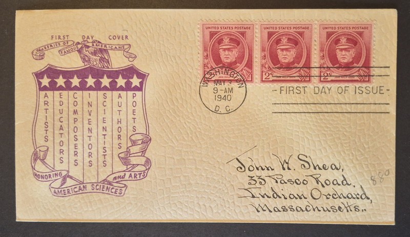 1940 First Day Cover Strip 3 US Scott 880 John Philip Sousa Famous Americans FDC