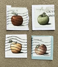 US Sc #4727-30 Apples Complete set 4 used Pane stamps Granny Smith Northern Spy