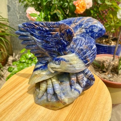 4.73LB Hand Carved Blue Agate Eagle Natural Crystal Animal Sculpture