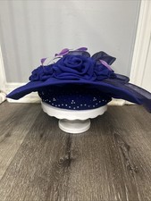 Vintage Ben Marc Hat Wide Brim Purple Church, Derby, Mardi Gras, Stones, Flowers