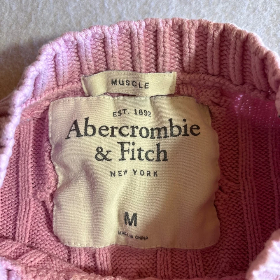 Abercrombie Fitch Pink Cable Knit Sweater Crew Neck Long Sleeve Women's M y2k - Image 3 of 4