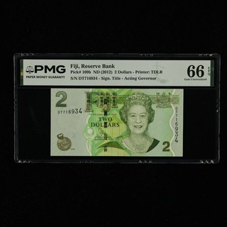 2012 Fiji Reserve Bank 2 Dollars Pick#109b PMG 66 EPQ Gem UNC