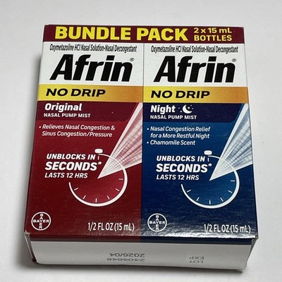 Afrin No Drip Original + Night Nasal Pump Mist 12 Hour Relief 15mlEACH EXP:4/26