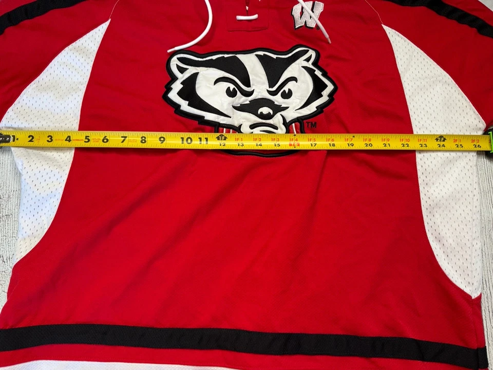 Colosseum Vintage University of Wisconsin Badgers Hockey Jersey L Red White - Image 4 of 4
