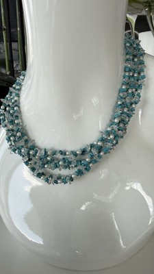 Freshwater Pearl Turquoise Multi 6 Strand Necklace Boho Artisan Statement Beaded