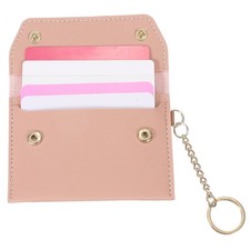 Leather Credit Card Holder Slim Pocket Wallet with Detachable Keychain Pink,