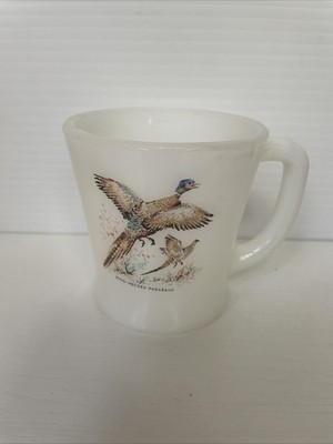 Vintage Fire King Milk Glass Ring-Necked Pheasant Mug