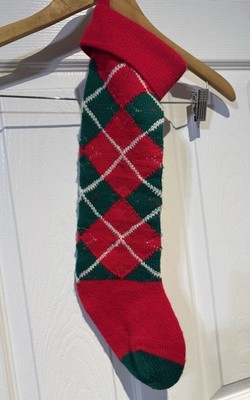 Vintage Kurt S Adler Christmas Stocking Argyle Knit Red Green 1983 Taiwan